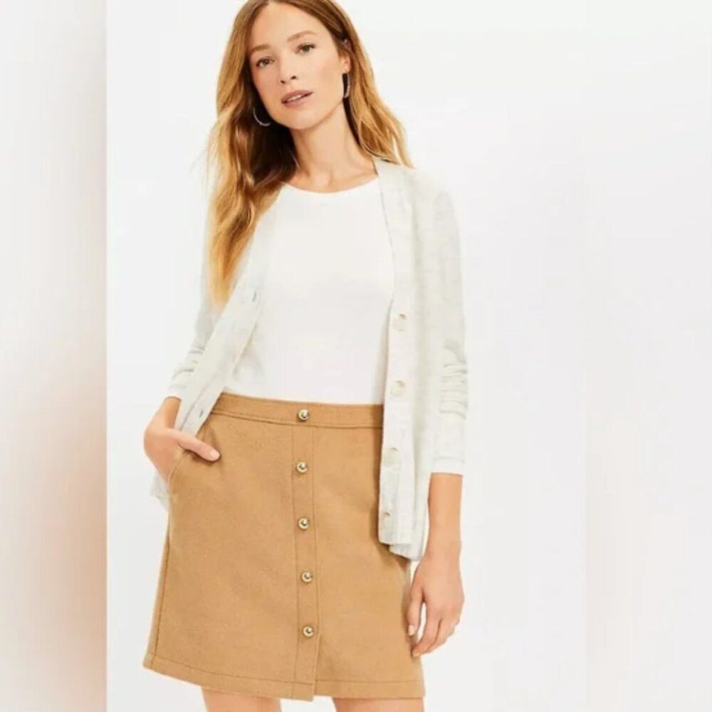 LOFT Wooly Button Pocket Skirt - Tan - Size 10 - NWT